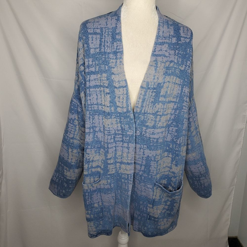 J‎ JILL Indigo artisanal knit blue oversized cardigan sweater XL